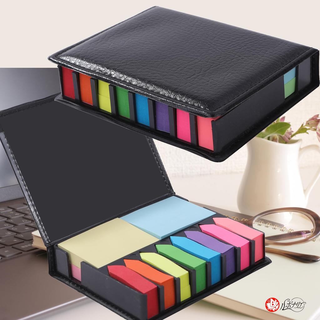 Lubonarie Sticky Large Capacity Set of 12 with Dedicated Office Supplies 12 Notes, Designs, Case, (Colorful Colors)