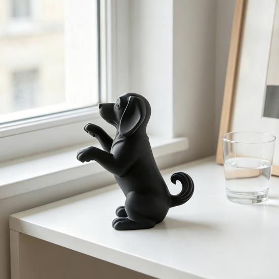 3D Printed Cute Dog Figurine Funny Puppy Sculpture Desktop Small Black Dog Ornament for Shelf Desk Home Office Decor