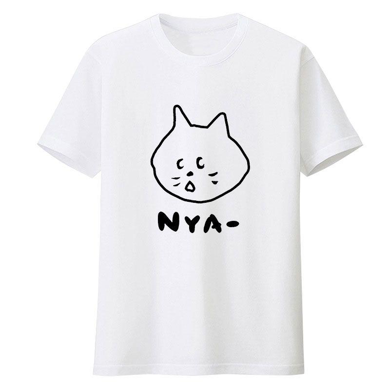 Překvapivé kočičí tričko, zboží z čisté bavlny s krátkým rukávem, anime, 2D Nya oblečení, roztomilé japonské párové oblečení na léto
