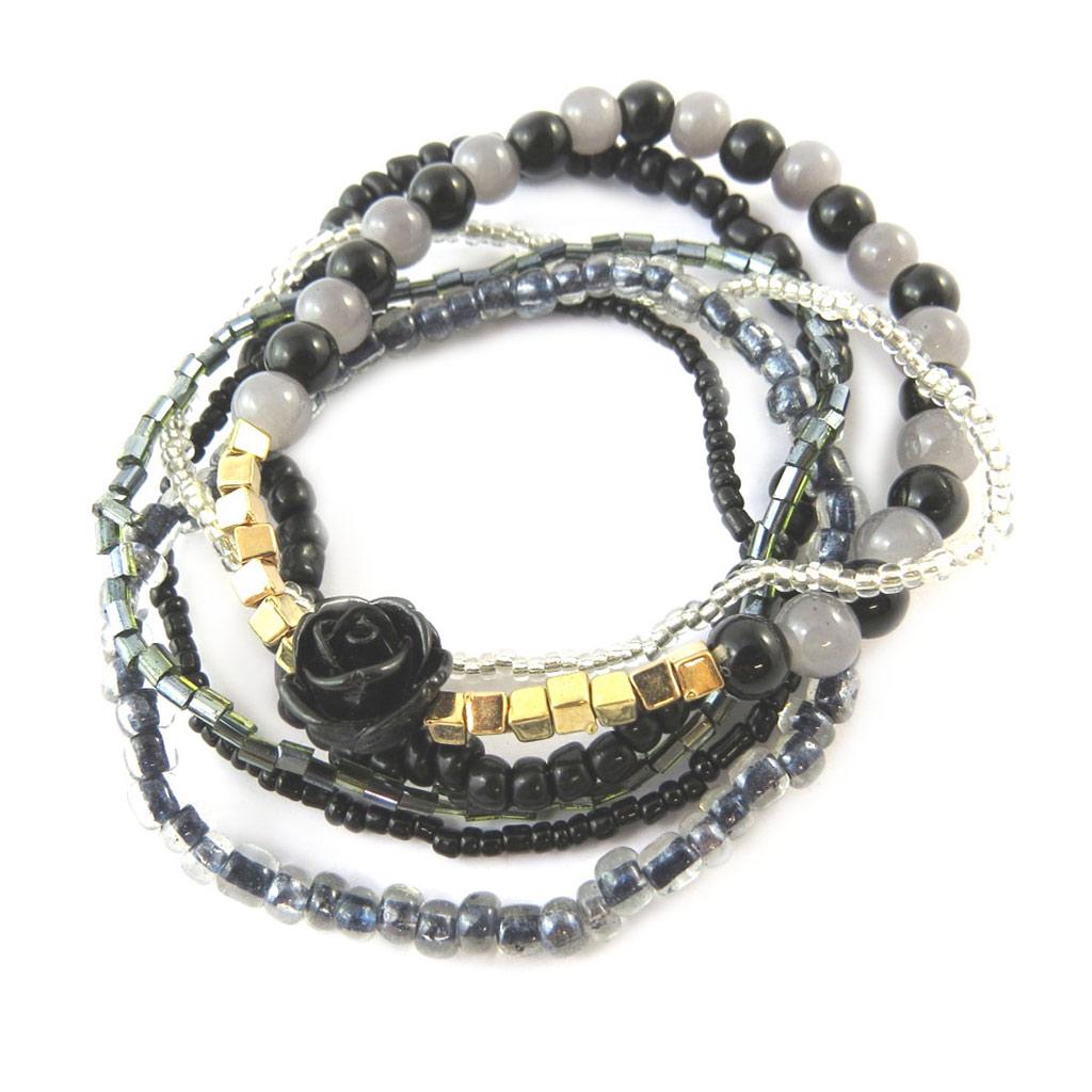 Les Trésors De Lily [N7303] - Black 'Rosa Romantica' Designer Bracelet