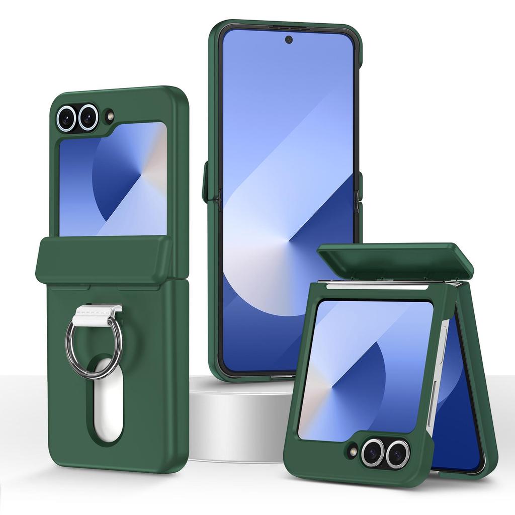 Samsung Galaxy Z Flip7 Case with Middle Axis Finger Ring, Card Holder, and Anti-Fall Protection, Compatible with Z Flip6