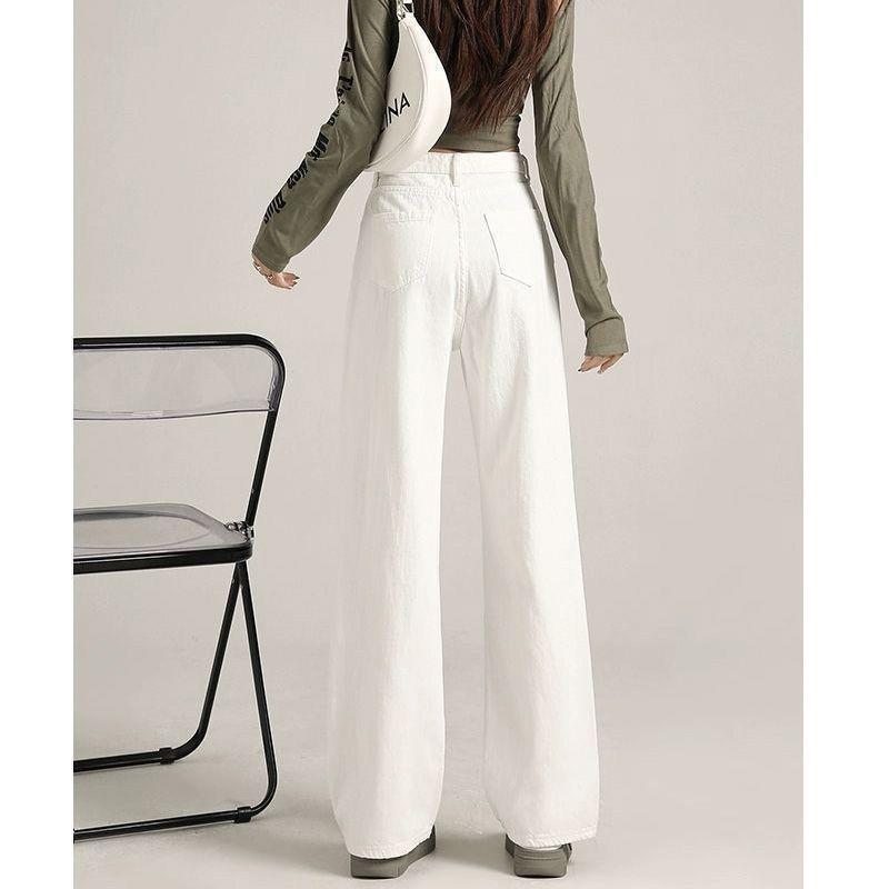 High-Waisted White Straight-Leg Jeans for Women - Skin-Friendly, Slimming, Autumn Arrival, Perfect for Tall Figures
