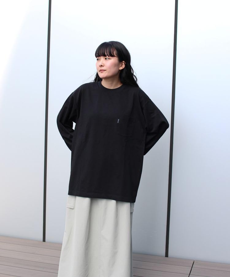 Snow Peak SP Logo Pocket Cut and Sew Long Sleeve for Men and Size M L/S T-Shirt EC-TS-25AU014 T-Shirt Women, Black,