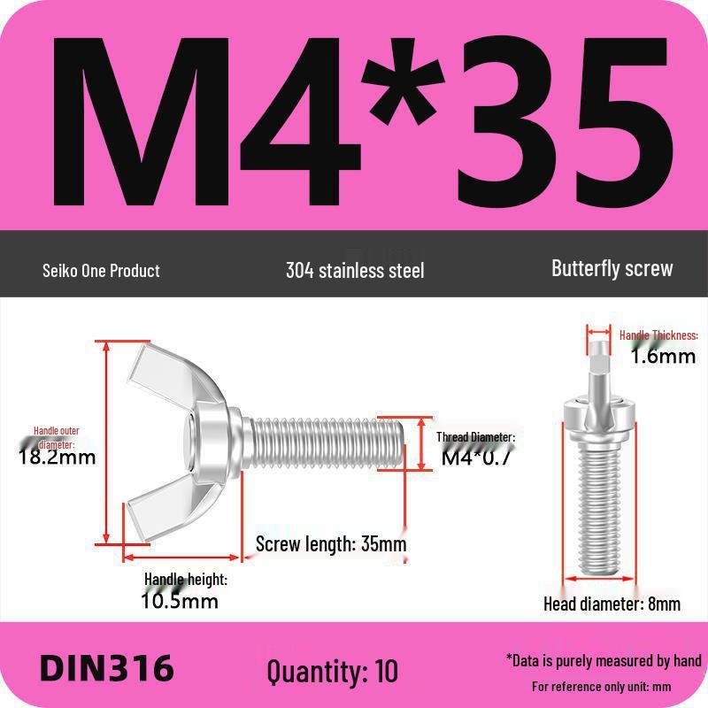 304 Stainless Steel Hand-Tightening Butterfly Weld Screws - Ram Horn M4 M5 M6 M8