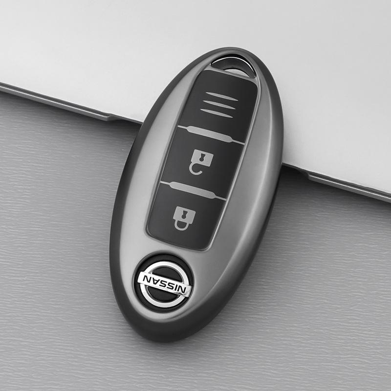 

Премиальный чехол для ключа с 3/4 кнопками для Nissan Sylphy, Tiida, Qashqai, X-Trail, Kicks - Титаново-серый