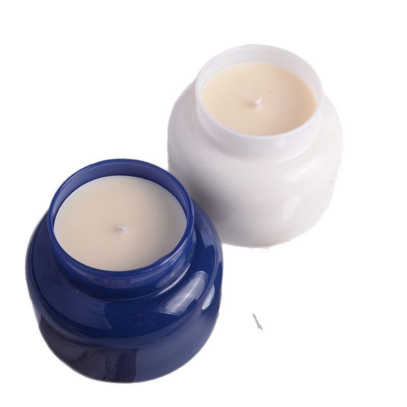 Aromatherapy Candle Handmade Soy Candle Blue White Glass Cup with Lid Aromatherapy Candle Fragrance