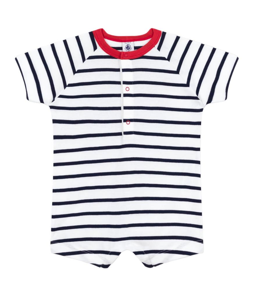 Short Romper A0CV3 12 months 74cm [Petit Bateau] Off-White/Navy
