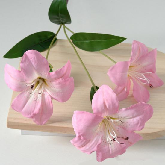 Artificial Lily Flower with 3 Heads Full Blooms Real Touch Fake Lily Flower