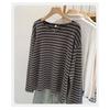 Koreanisches Gebürstetes Gestreiftes Lockeres Herbst Neues Langarm-T-Shirt Damen Layering-Top