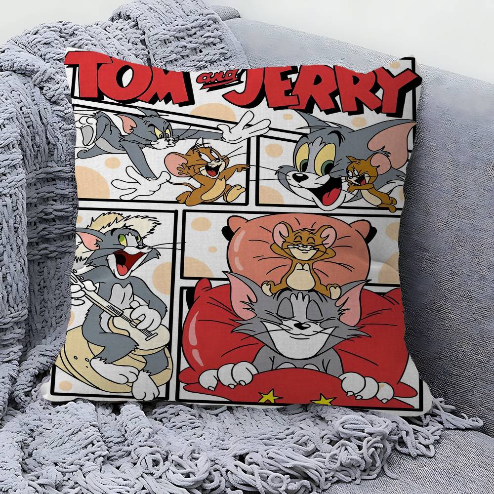 

Cartoon Cute T-Tom And J-Jerry Cushion Cover Pillow Cover Decor Pillowcase Printed Cushion Case For Couch 55cmx55cm