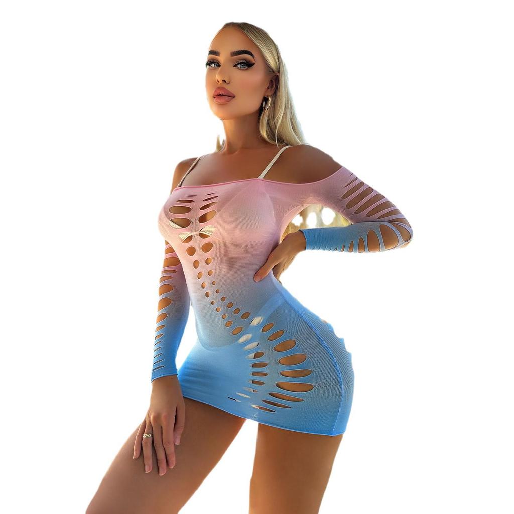 "European & American Gradient Pink-Blue Tube Top Dress: Sexy Lingerie Skirt"