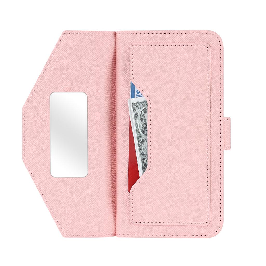 For iPhone 16 Stand Case Cross Texture PU Leather Wallet Phone Cover with Shoulder Strap/Makeup Mirror