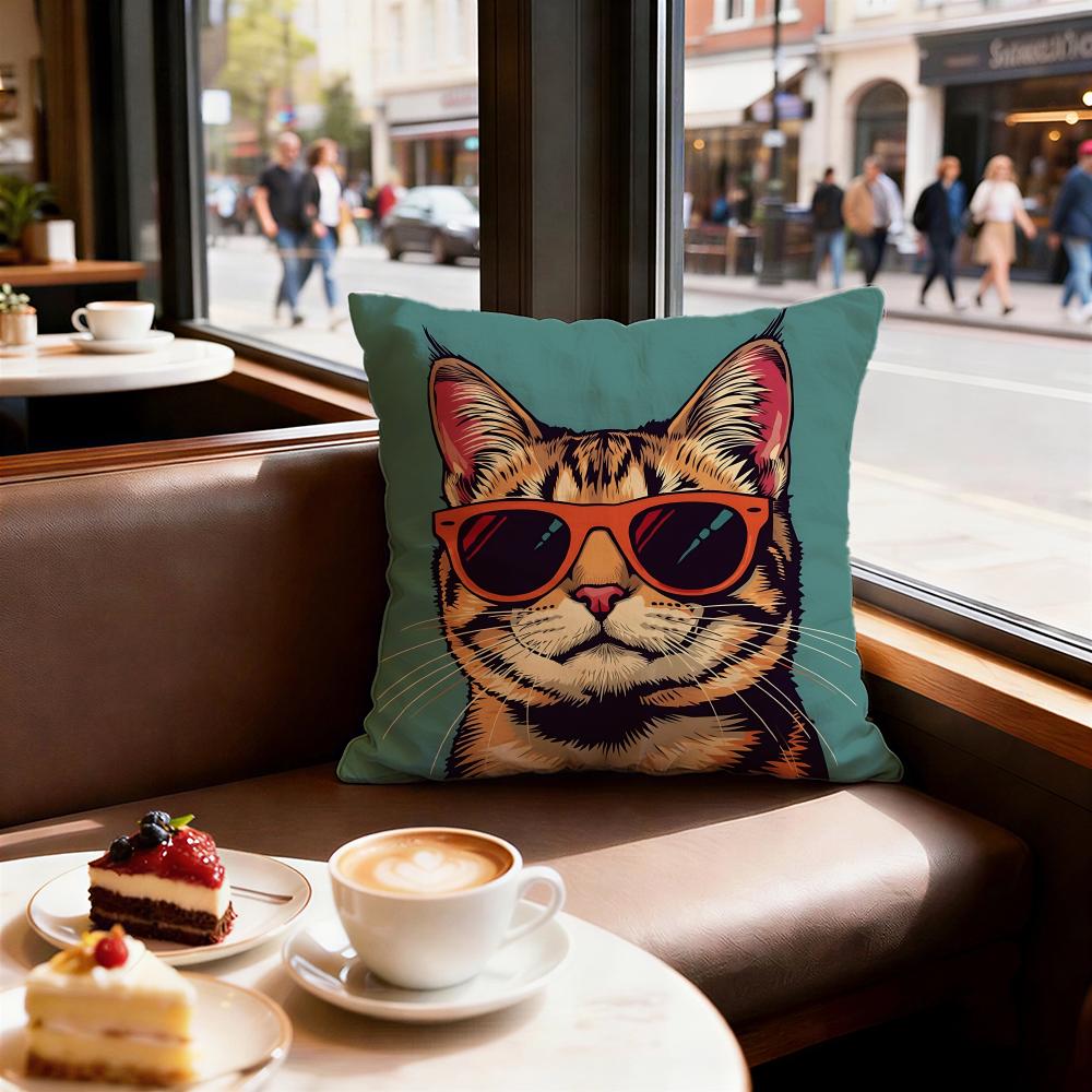 Animal a Cat with Glasses Cushion Cover Decorative Cushions Covers Cover Sofa X Pillow Piece X X Pillowcase