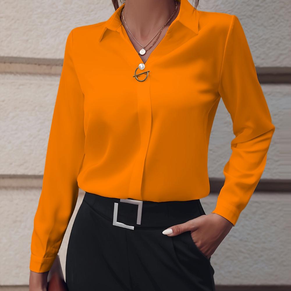 Women's Slim Fit Solid Color Long Sleeve Blouse Elegant Commuter Shirt Office Wear Top