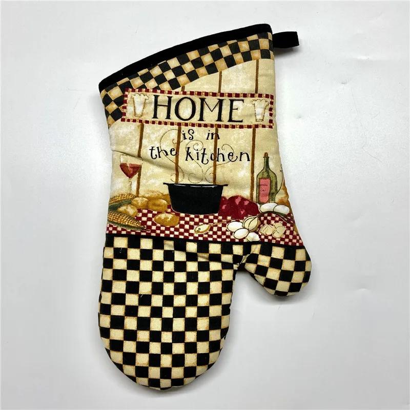 1Pc 18x33cm Cotton Retro Printed Thicken Kitchen Baking Oven Mitts Anti-Hot Microwave Insulation Glove Pad