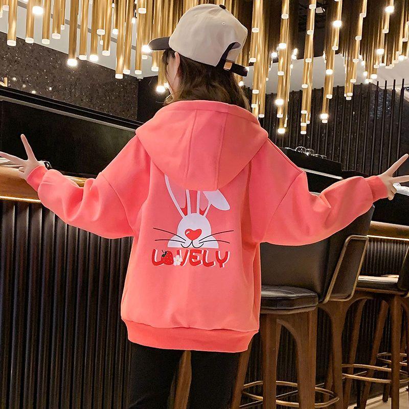 Girls' Rabbit-Printed Hooded Cardigan: Stylish and Casual Fall Jacket for Kids