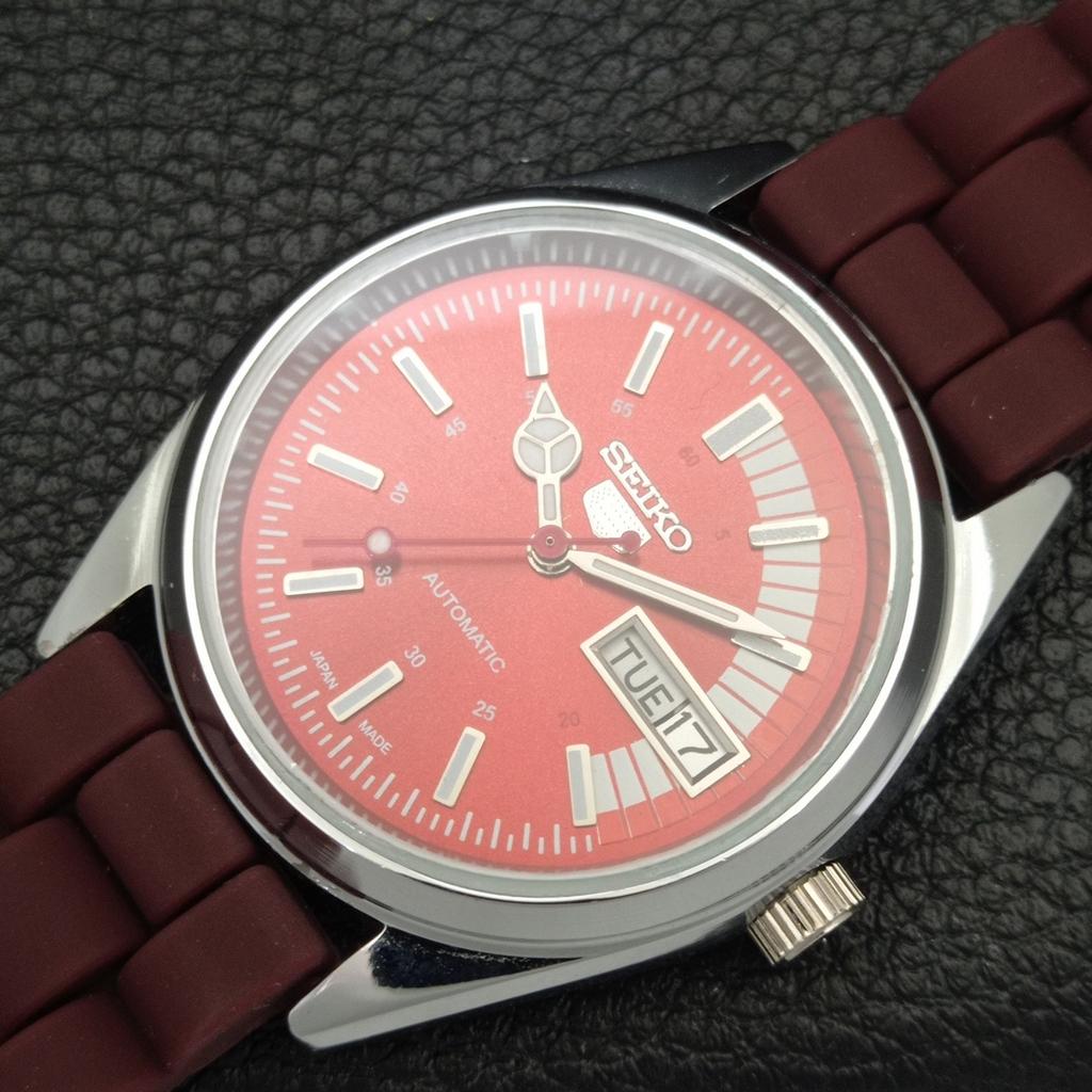 VINTAGE REFURBISHED SEIKO 5 AUTOMATIC 6309A JAPAN MENS RED DIAL WATCH A440855-4