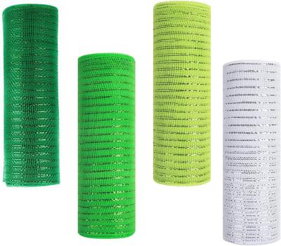 4 Rolls Deco Mesh Ribbon for Wreath Decor, 10 Inch *30 FT Green White Mesh Roll Wreath Making Supplies Crafts for Spring Wreath Decorations