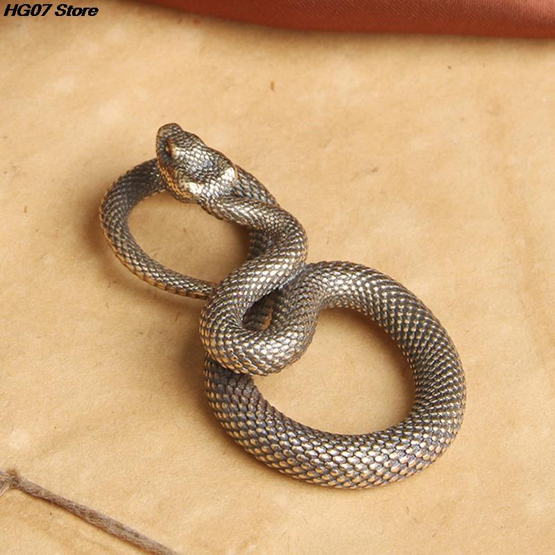 1XRetro Copper Snake Boa Ornament Decoration Tea Pet Antique Animal Figurines Miniatures Desk Living Room Home Decor Accessories