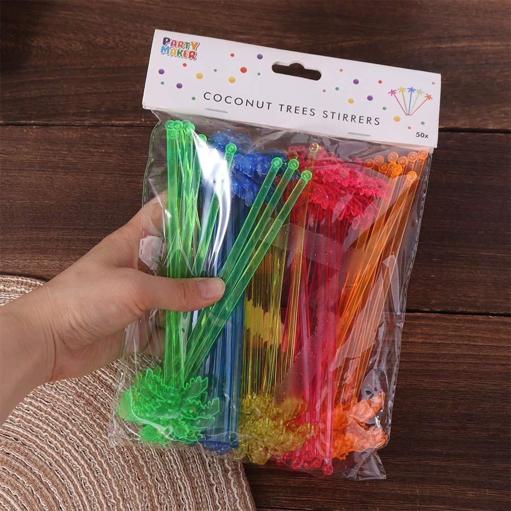 50pcs Colorful Coconut Tree Swizzle Sticks Plastic Summer Juice Drink Stirrers  Night-club Bar