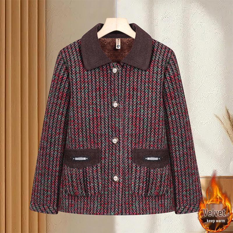 Women s Plus Velvet Short Woolen Coat for Elderly: Elegant Mink Velvet Autumn/Winter Slimming Top 4XL