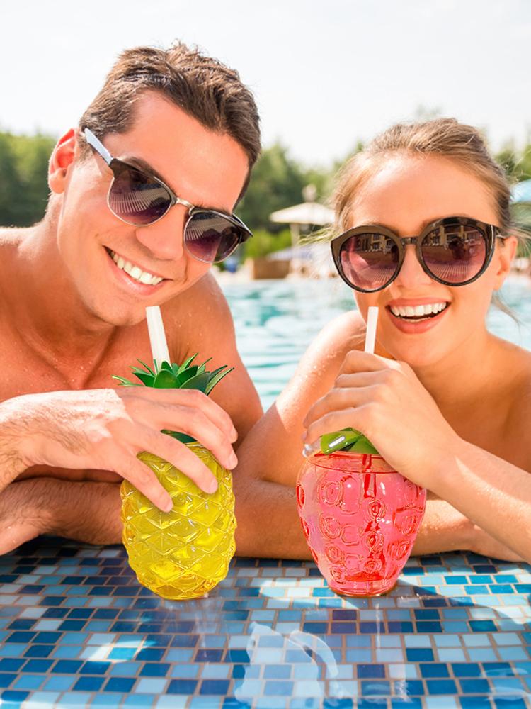 3/6pcs Drinking Juice Cup 500ml Pineapple/Strawberry Shape Tropical Summer Cups with Straw Creative Beach Party Favors