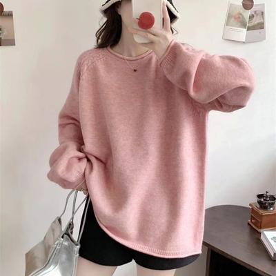 Herbst und Winter neue einfarbige gerollte Kante Rundhals Pullover-Strickoberteil Damenbekleidung sanft weich wachsartig gestricktes Unterzieh-Shirt