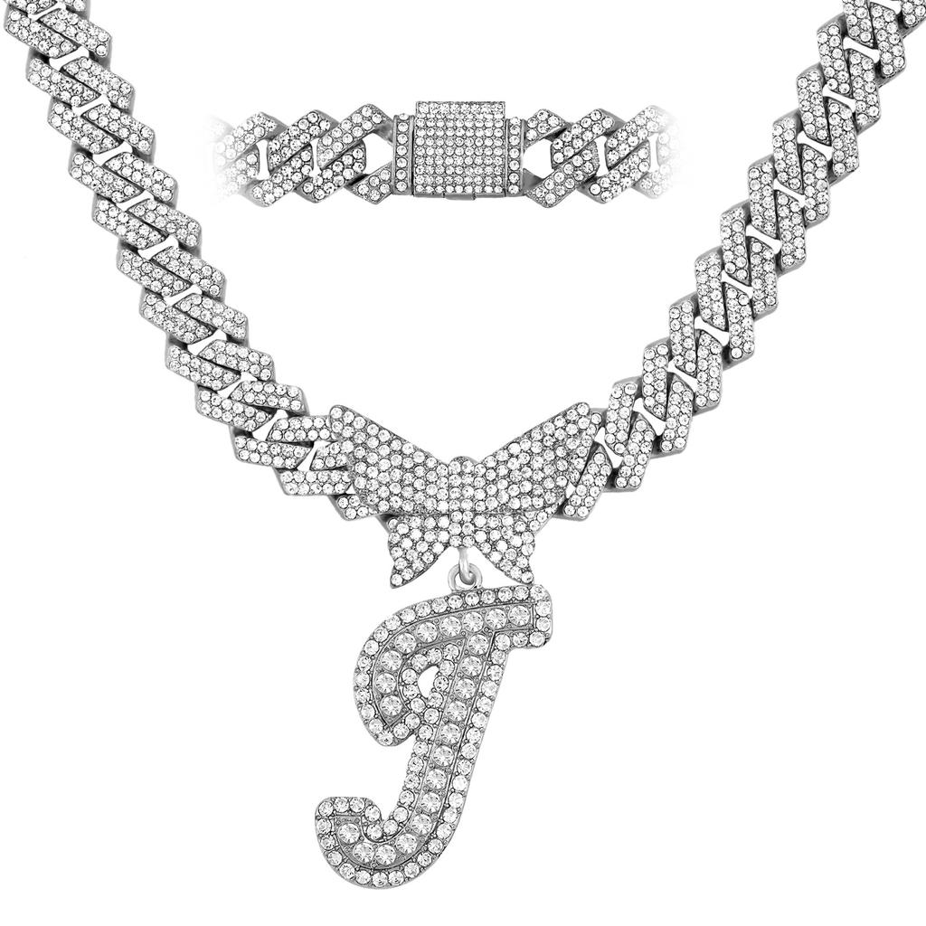 Men Women 14MM Cuban Chain Crystal Butterfly Initials Name Pendant Necklace Iced Out Cursive Letters Rapper Necklace Jewelry New