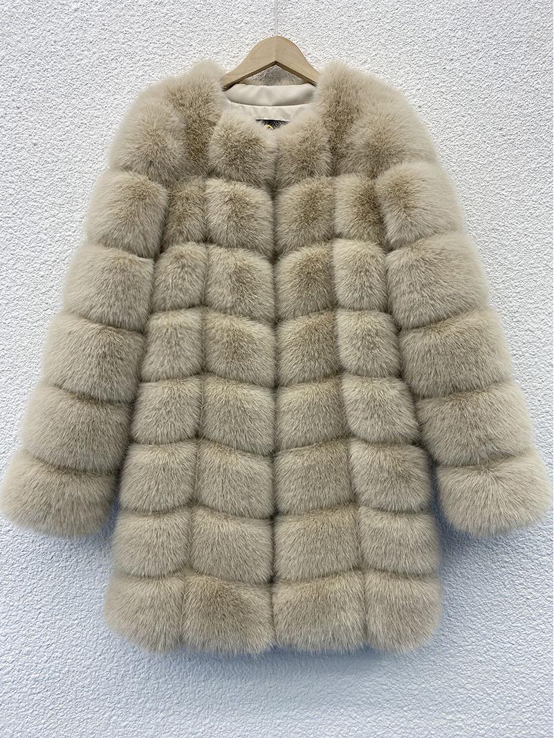 Женское пальто со стежкой из искусственного меха - Утепленное, Теплое, Осень/Зима L