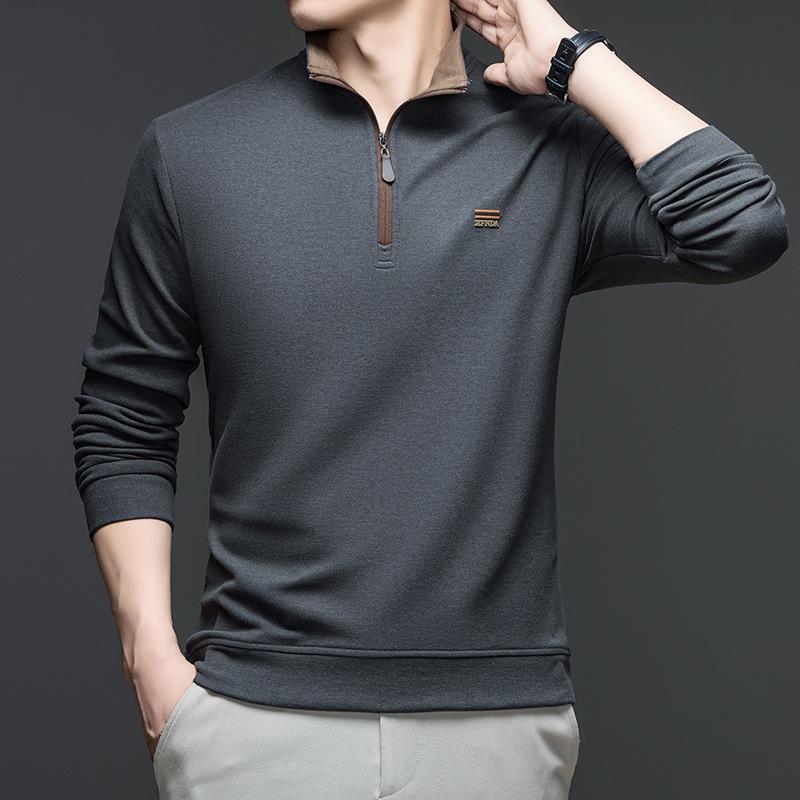 

2025 Men s Casual Stand-up Collar Hoodie Long-Sleeve T-shirt - Spring/Autumn, Half-Zip, Fashionable Sports Base Layer L темно-сірий