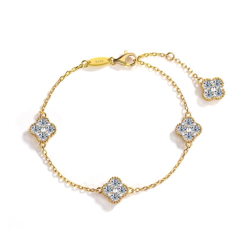 S925 Silver Four Leaf Grass Diamond Bracelet Full D Moissanite Adjustable Chain Wedding Engagement Party Women Birthday Gift