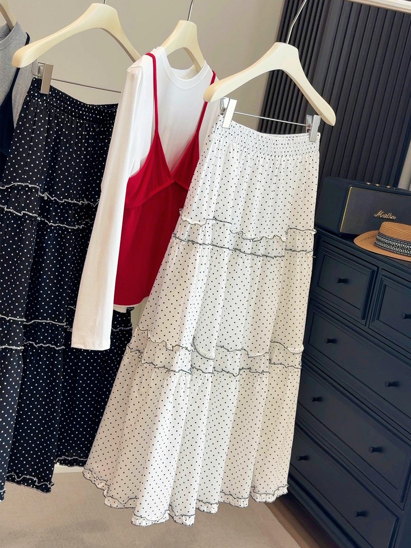 Korean Ruffle Patchwork Polka Dot Slimming Cake Skirt - Spring 2026 Arrival One Size