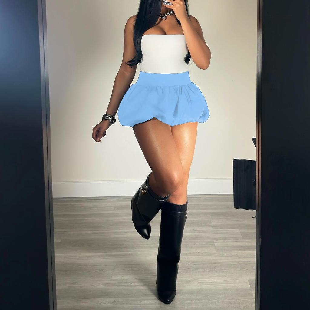 Qooth Hot Women's Mini Short Solid Color Puffy Bubble Skirt Plus Size Fashion Pleated Mini Skirt For Girls Skirts Sexy Clothes Women QT2422