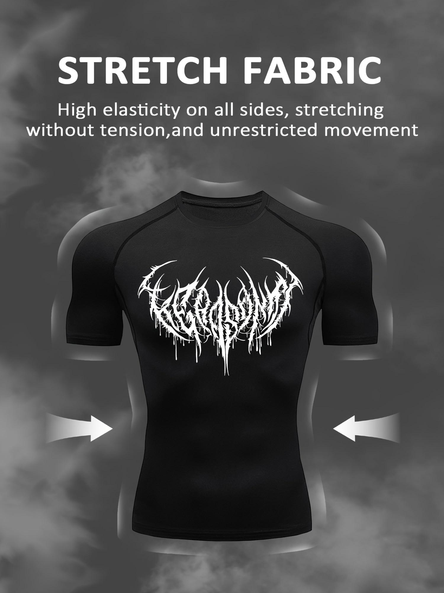 Men s Slim Fit Compression Shirt Dark Rock Band Style Quick Dry Gym Running Activewear S чёрный