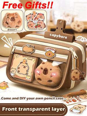1pc Large Capacity Pencil Case Flip Cover Stationery Pencil Bag Simple Stationery Storage Bag School Office Supplies Stationery
