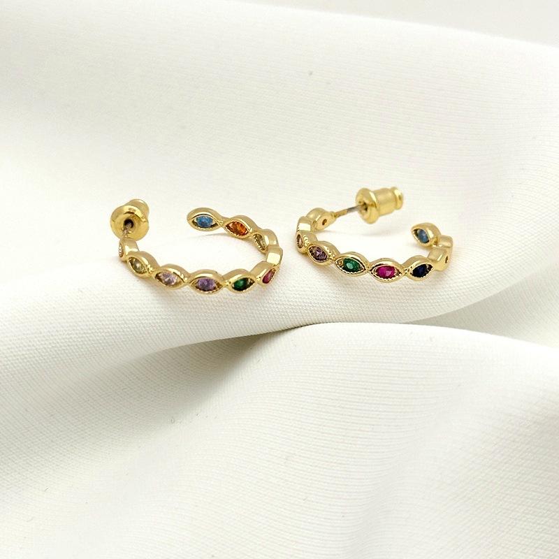 Summer Women S Retro High-End Stud Earrings Fashion Color Zircon Earrings золотой