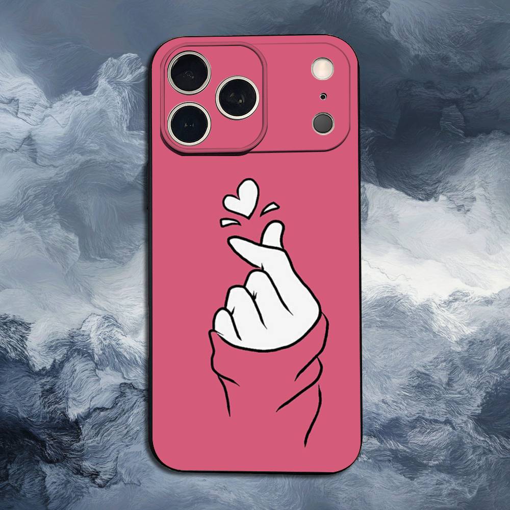 Lovely Hand Heart Case For iPhone 12,14,15,16,11,17,13,X,Mini,SE,XS,Plus,Pro,Max,8,7,XR,Soft Silicone Black