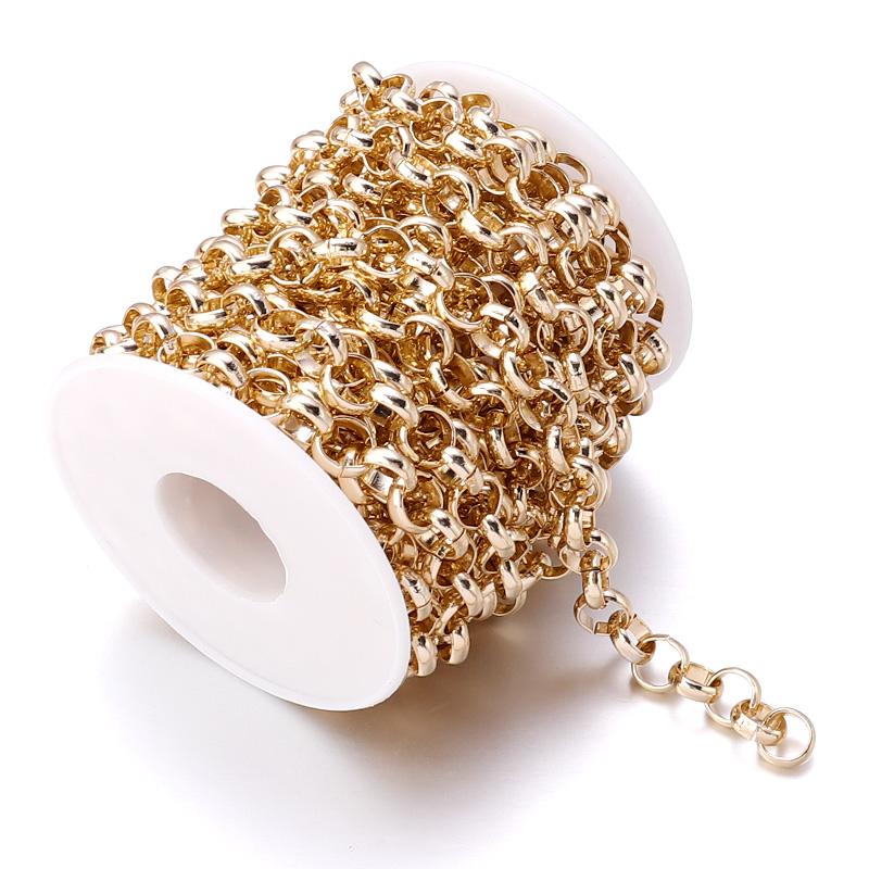 

5 Yards/Rolls Gold Plated Necklace Rolo Chains Bulk Aluminium Cross Chains For Jewelry Making Strong Link Chain DIY Bracelet Dia 5mm Wire 1.5mm золотой