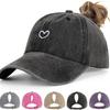 1pc Retro Washed Little Heart Embroidered Ponytail Baseball Cap  for Women,Outdoor Sports Adjustable Women's Cap for Daily Wear