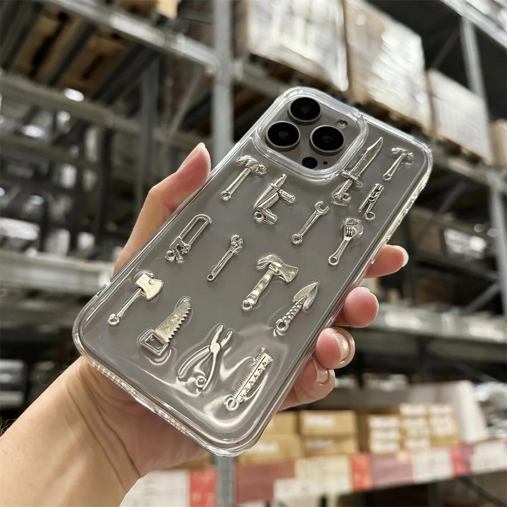 Creative Handmade Fork Knife Clear Case For iPhone 17 Air 16 Pro 15 13 14 12 11 Pro Max 14 Plus 12mini X XR XS Epoxy Soft Cover