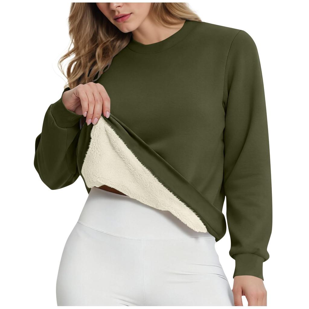 Women's Casual Fashion RoundNeck Pullover Top Winter Solid Color Plush Sweatshirt