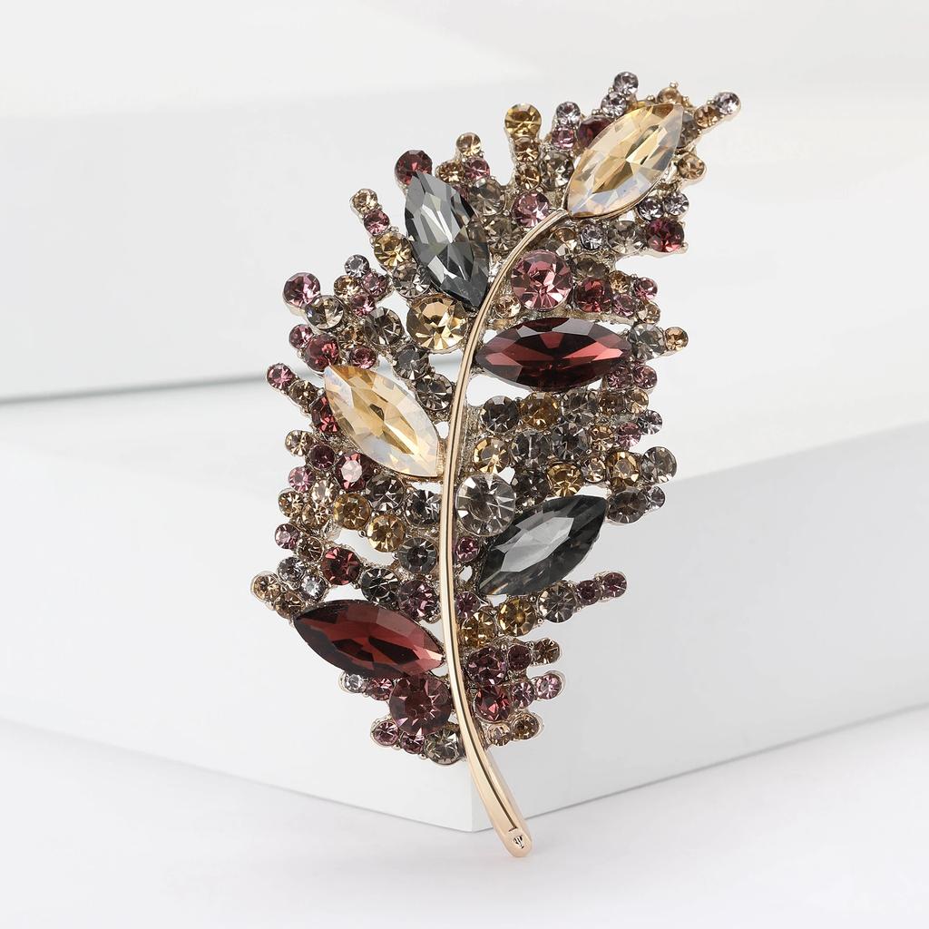 Rhinestone Feather Brooches for Women Unisex Creative Pins Event Party Backpack Decoration Clothes Accessories