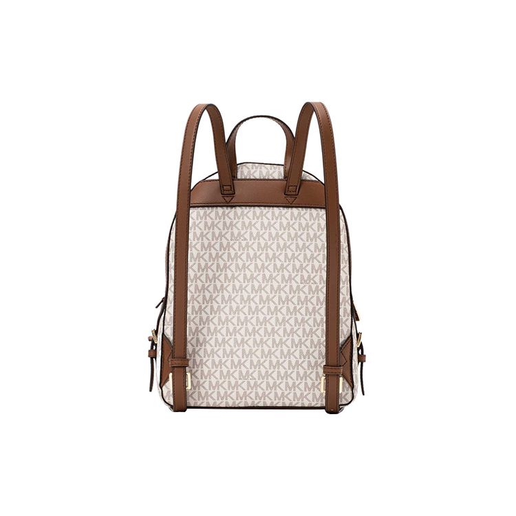Michael Kors Mk Jaycee Series 24 Zipper Closure Classic Monogram Coated Canvas And Leather Backpack Women backpack Vanilla Brown 35S2G8TB2B-150