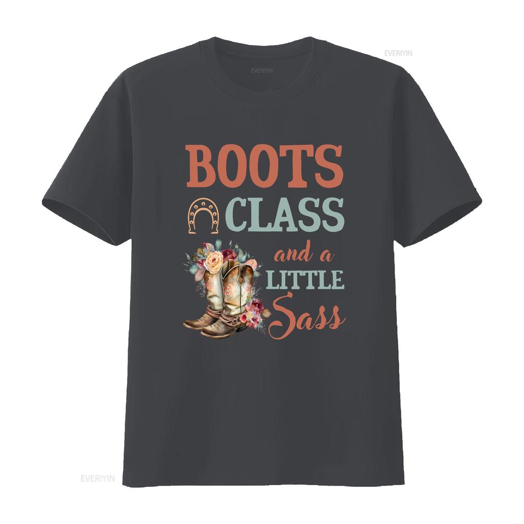 Horse T Shirt Boots Class And A Little Sass Lover Rider Owner Trainer HOR278F01 Vintage Washed Top For Everyday Wear Stretched