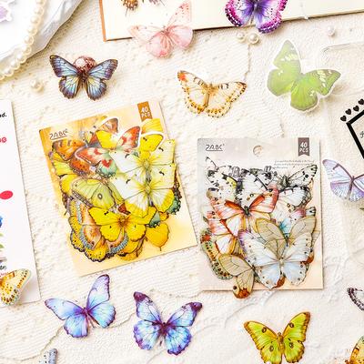40 Sheets Laser Butterfly Aesthetic Stickers Retro Die Cutting Sticker Pack for Scrapbooking DIY Decorative Journal Stationery