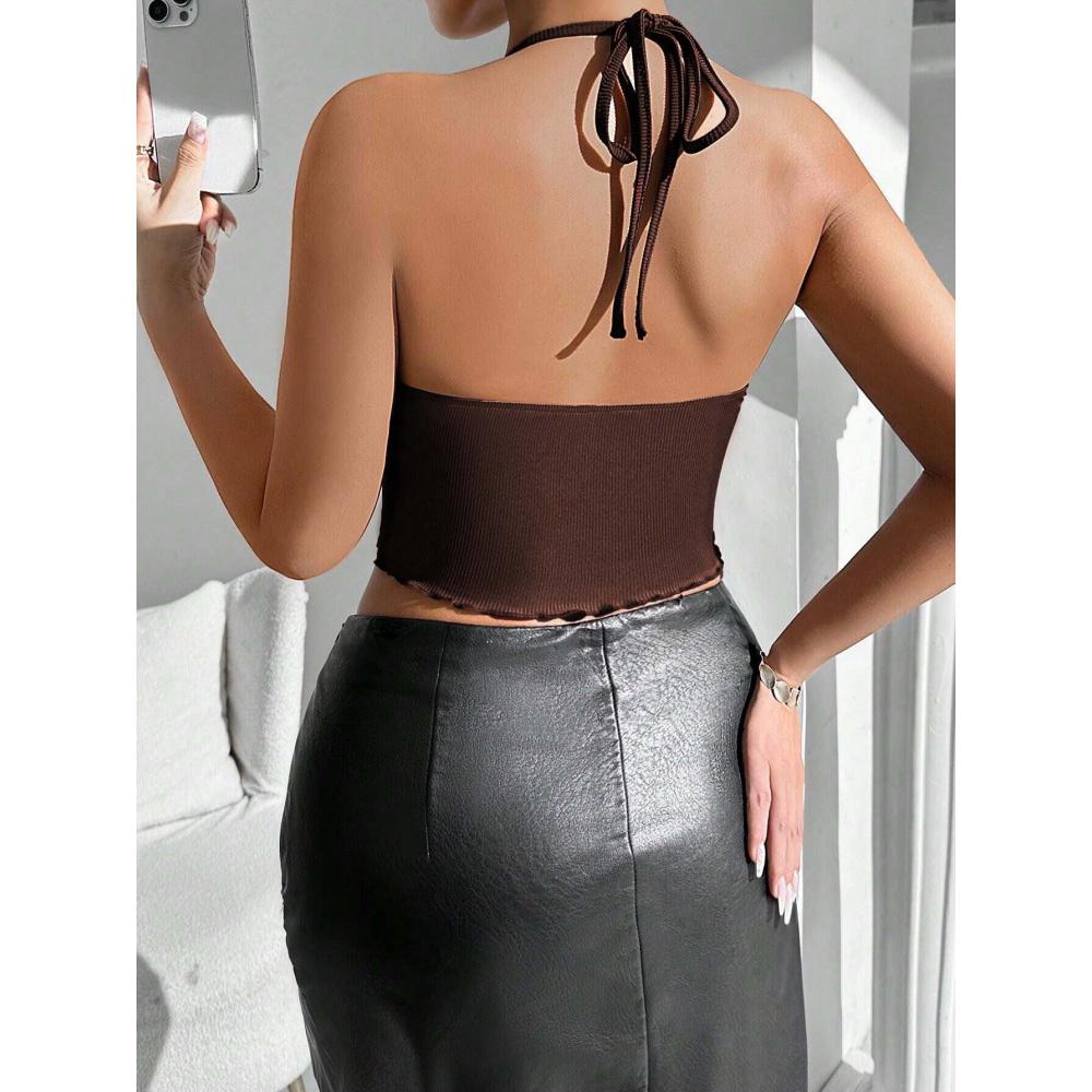 Sexy Style Halter Neck Tank Top Autumn Winter New Backless Short Top for Women