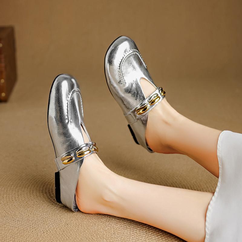 Fashion 2025 New Summer Slippers Genuine Leather Women Shoes Fashion Increase Height Mules Med Heels Cover Toe Slippers Sandals