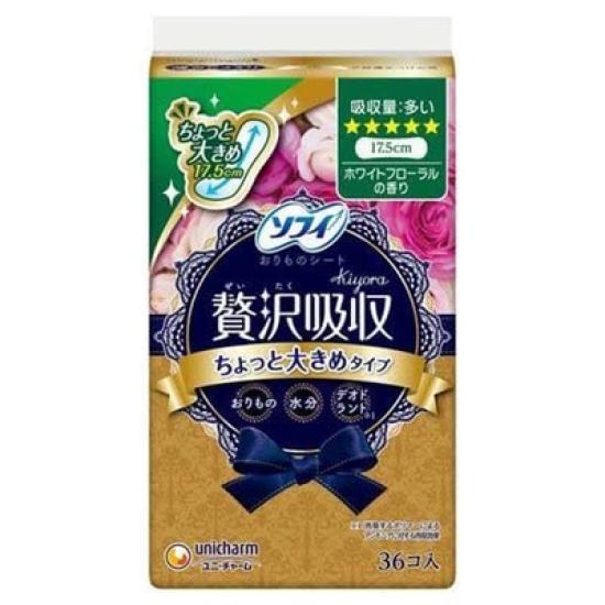 Sofy Kiyora Luxurious Absorbency White Floral Heavy 36 Sheets Vaginal Discharge and Mild Urinary (For Incontinence)