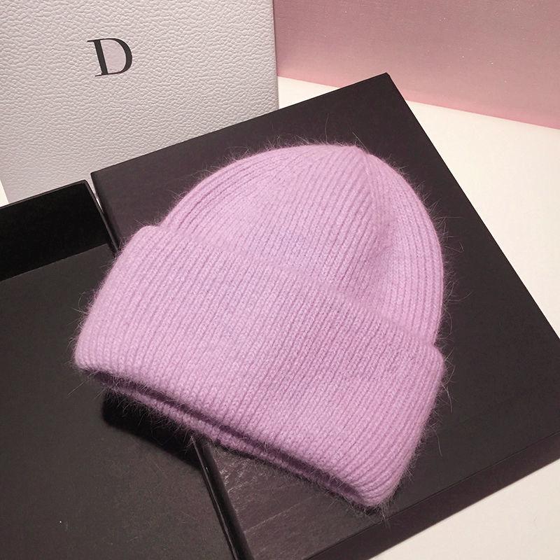 Fashion Angora Winter Hat For Womens Solid Color Real Rabbit Fur Knitted Beanies Hat Bonnet Female Warm Skullies Beanies
