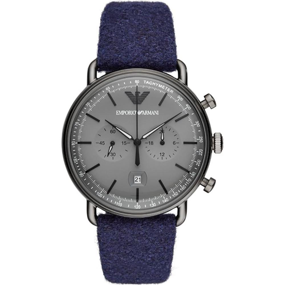 Emporio Armani Aviator Grey Blue Textile Over Leather Men s Chronograph Quartz AR11144 серый